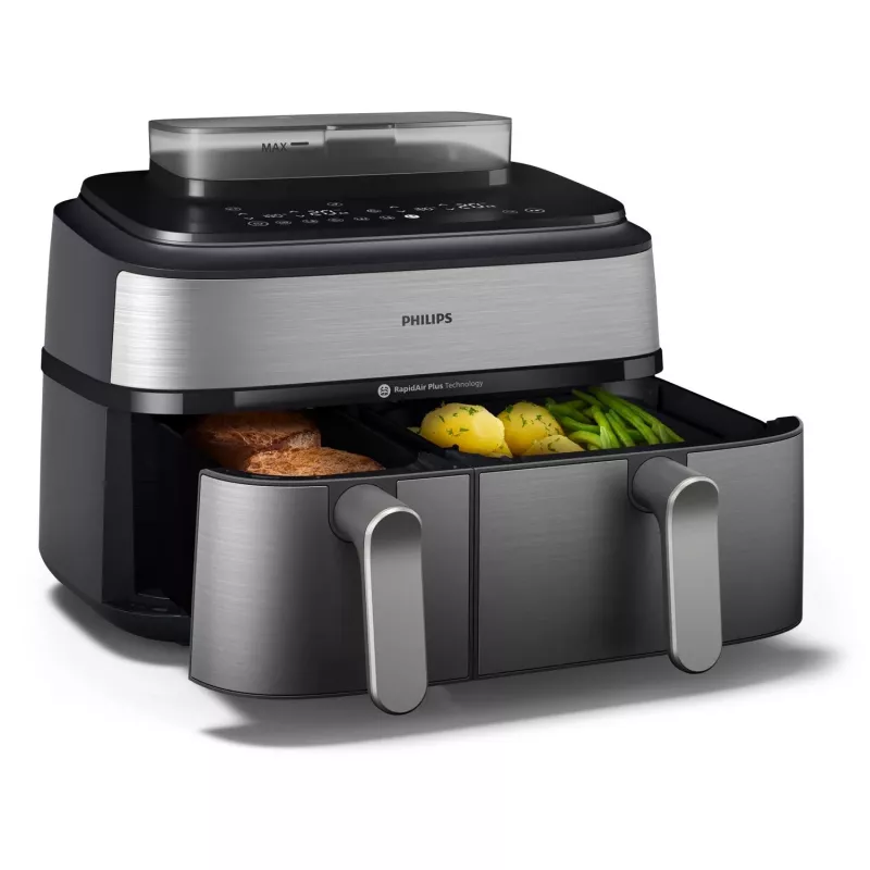 Philips 5000 series NA555/00 Fritteuse Doppel 9 L Stand-alone 2750 W Heißluftfritteuse Silber