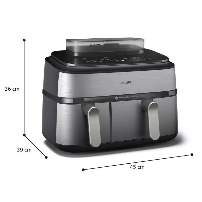 Philips 5000 series NA555/00 Fritteuse Doppel 9 L Stand-alone 2750 W Heißluftfritteuse Silber