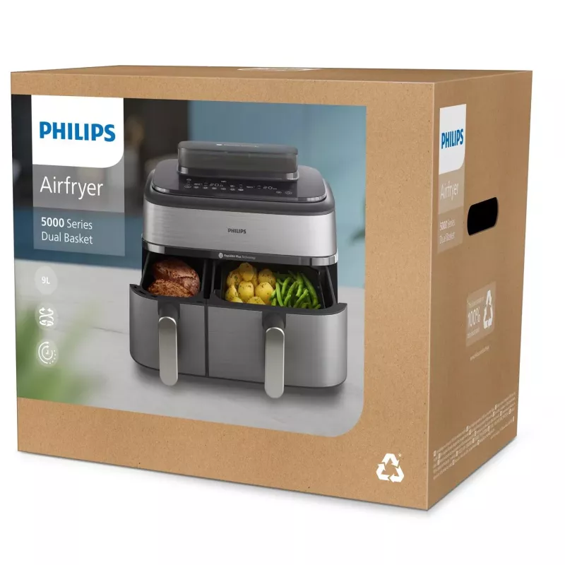 Philips 5000 series NA555/00 Fritteuse Doppel 9 L Stand-alone 2750 W Heißluftfritteuse Silber