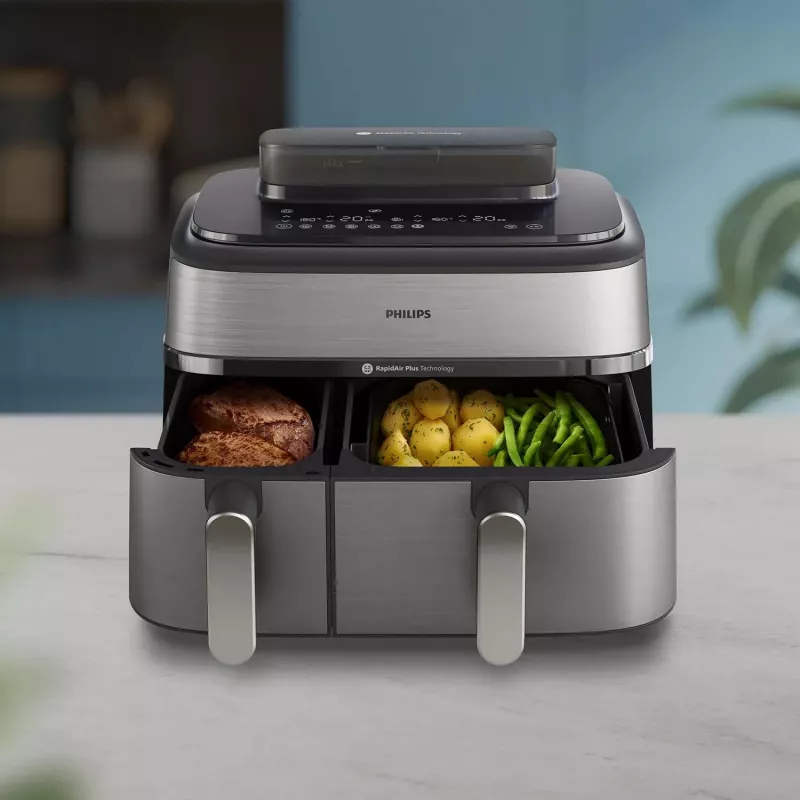 Philips 5000 series NA555/00 Fritteuse Doppel 9 L Stand-alone 2750 W Heißluftfritteuse Silber