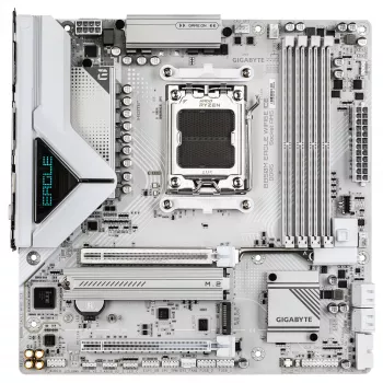 GIGABYTE B850M EAGLE WIFI6E ICE Mainboard - AMD Ryzen 9000 Series CPUs, 8+2+2 Phasen Digital VRM, bis zu 8200 MHz DDR5 (OC), 1xPCIe 5.0 + 1xPCIe 4.0 M.2, Wi-Fi 6E, 2,5 GbE LAN, USB 3.2 Gen 2