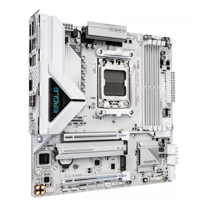 GIGABYTE B850M EAGLE WIFI6E ICE Mainboard - AMD Ryzen 9000 Series CPUs, 8+2+2 Phasen Digital VRM, bis zu 8200 MHz DDR5 (OC), 1xPCIe 5.0 + 1xPCIe 4.0 M.2, Wi-Fi 6E, 2,5 GbE LAN, USB 3.2 Gen 2