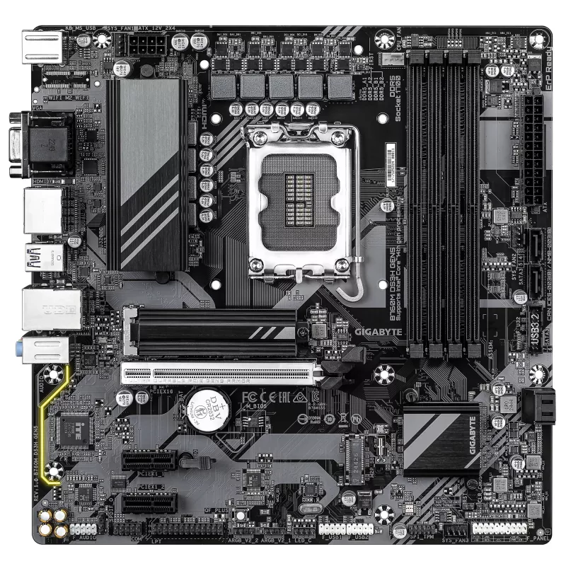GIGABYTE B760M DS3H GEN5 Mainboard - Unterstützt Intel Core 14. Gen CPUs, 6+2+1 Phasen digitales VRM, bis zu 5600MHz DDR5, 2xPCIe 4.0 M.2, 2.5GbE LAN, USB 3.2 Gen2