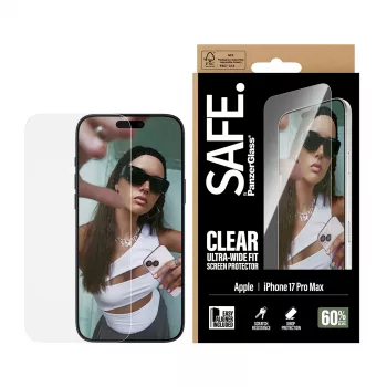 PanzerGlass SAFE. by Displayschutzfolie für iPhone 17 Pro Max — Ultra-Wide Fit, gehärtetes Glas, Trockeninstallation, 1 Stück