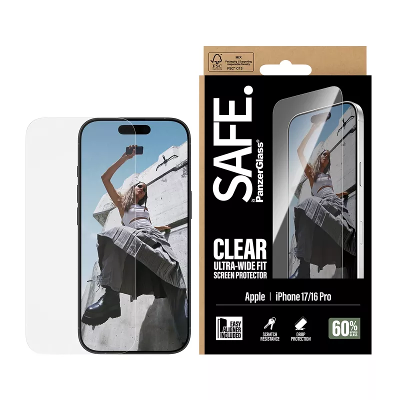 PanzerGlass SAFE. by ® Screen Protector iPhone 17 | iPhone 16 Pro | Ultra-Wide Fit mit EasyAligner