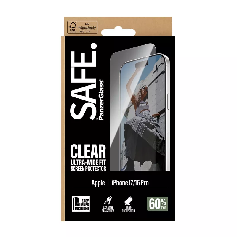 PanzerGlass SAFE. by ® Screen Protector iPhone 17 | iPhone 16 Pro | Ultra-Wide Fit mit EasyAligner