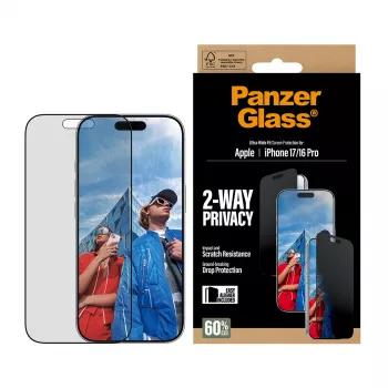 PanzerGlass ® 2-Way Privacy Screen Protector iPhone 17 | iPhone 16 Pro | Ultra-Wide Fit mit EasyAligner