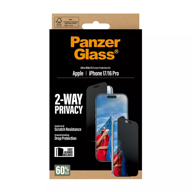 PanzerGlass ® 2-Way Privacy Screen Protector iPhone 17 | iPhone 16 Pro | Ultra-Wide Fit mit EasyAligner