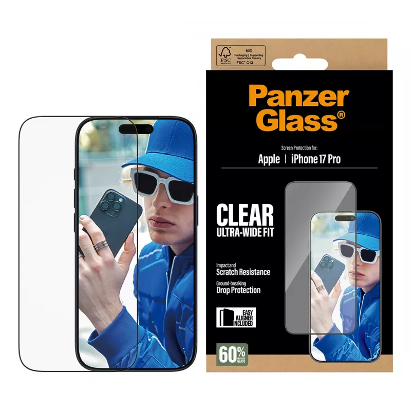 PanzerGlass Displayschutzfolie iPhone 17 Pro Ultra-Wide Fit EasyAligner Kratzfest Stoßfest