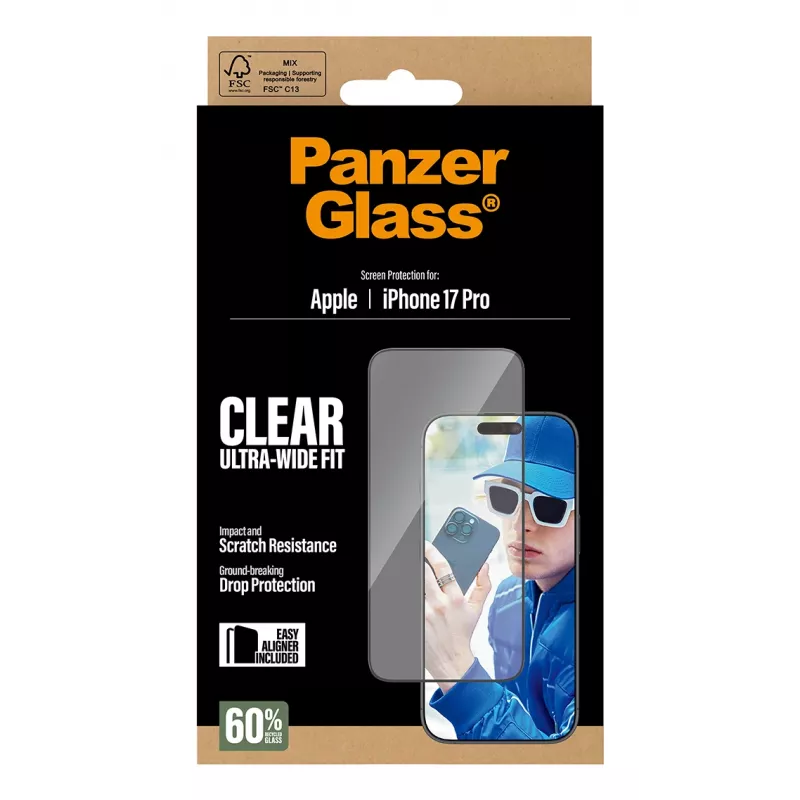 PanzerGlass Displayschutzfolie iPhone 17 Pro Ultra-Wide Fit EasyAligner Kratzfest Stoßfest