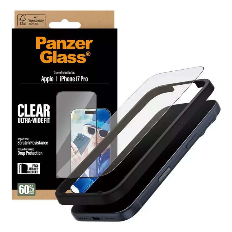 PanzerGlass Displayschutzfolie iPhone 17 Pro Ultra-Wide Fit EasyAligner Kratzfest Stoßfest