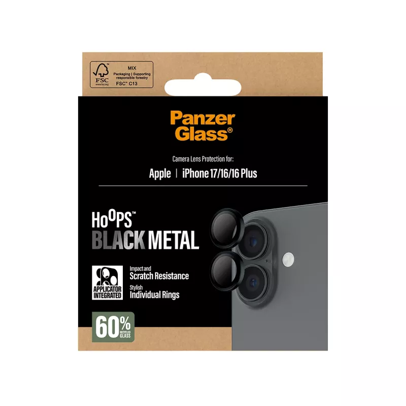 PanzerGlass ® Hoops® Kameralinsenschutz Schwarz iPhone 17 | iPhone 16 | 16 Plus