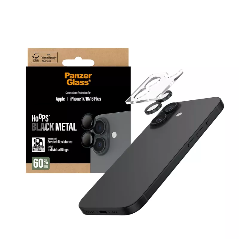 PanzerGlass ® Hoops® Kameralinsenschutz Schwarz iPhone 17 | iPhone 16 | 16 Plus