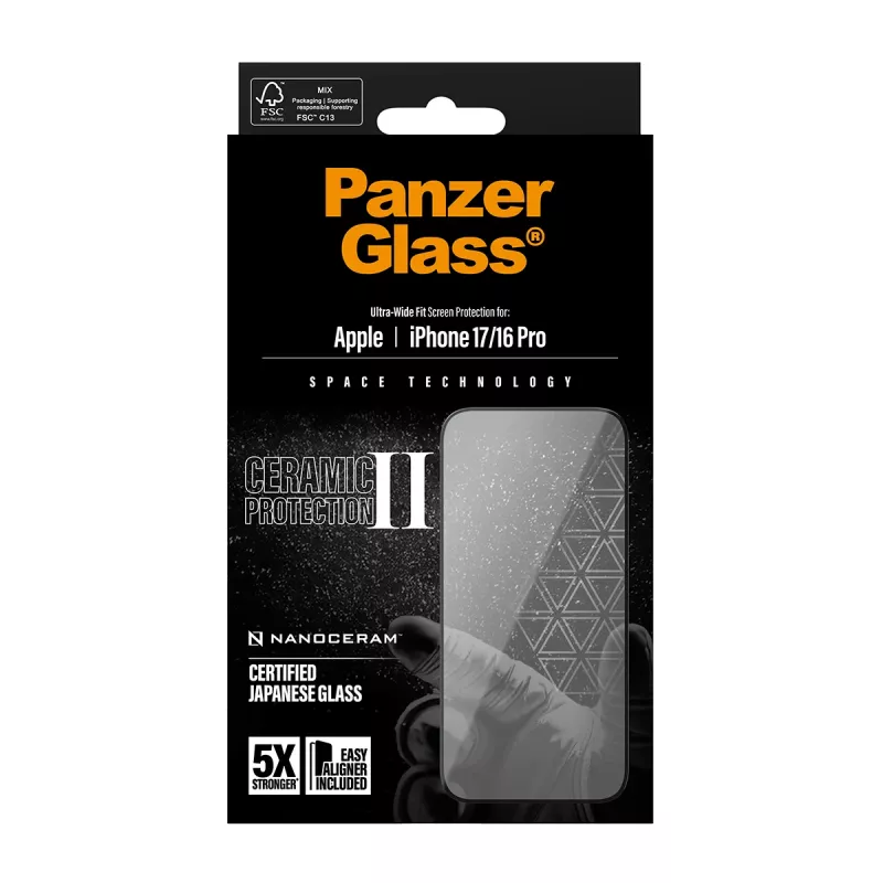 PanzerGlass ® Ceramic II Displayschutzfolie iPhone 17 | iPhone 16 Pro | Ultra-Wide Fit mit EasyAligner