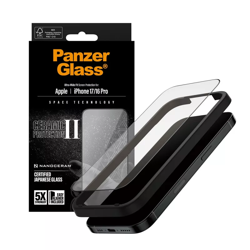 PanzerGlass ® Ceramic II Displayschutzfolie iPhone 17 | iPhone 16 Pro | Ultra-Wide Fit mit EasyAligner
