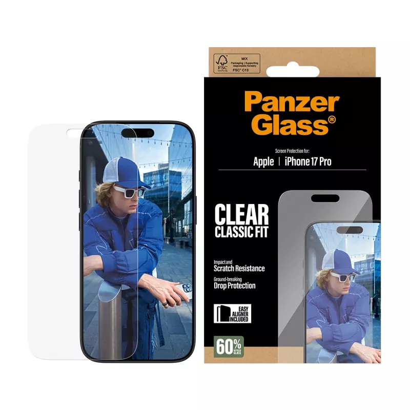 PanzerGlass iPhone 17 Pro Classic Fit EasyAligner Displayschutzfolie, kratzfest, stoßfest