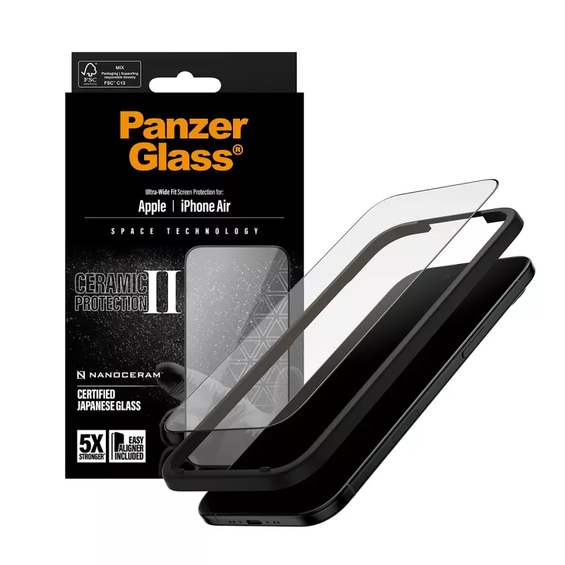 PanzerGlass Ceramic II Displayschutzfolie für iPhone Air Ultra-Wide Fit mit EasyAligner, gehärtetes Glas, PET, Silikon, transparent, 1 Stück