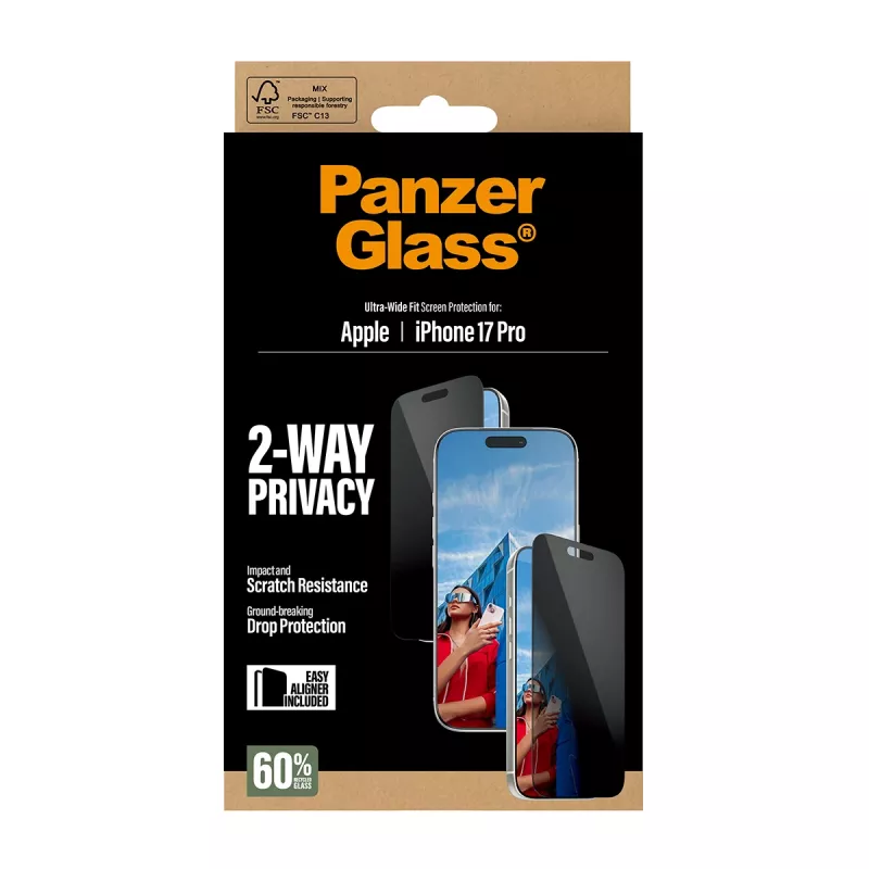 PanzerGlass ® 2-Way Privacy Screen Protector iPhone 17 Pro | Ultra-Wide Fit mit EasyAligner
