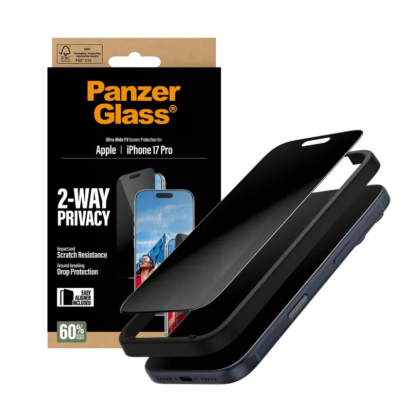 PanzerGlass ® 2-Way Privacy Screen Protector iPhone 17 Pro | Ultra-Wide Fit mit EasyAligner