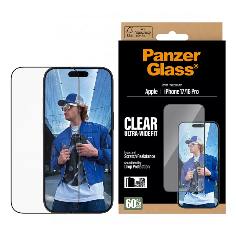 PanzerGlass ® Displayschutzfolie iPhone 17 | iPhone 16 Pro | Ultra-Wide Fit mit EasyAligner