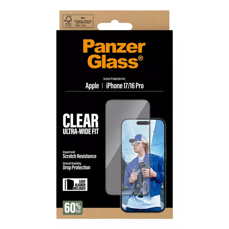 PanzerGlass ® Displayschutzfolie iPhone 17 | iPhone 16 Pro | Ultra-Wide Fit mit EasyAligner
