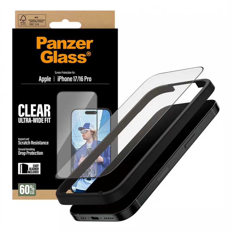 PanzerGlass ® Displayschutzfolie iPhone 17 | iPhone 16 Pro | Ultra-Wide Fit mit EasyAligner