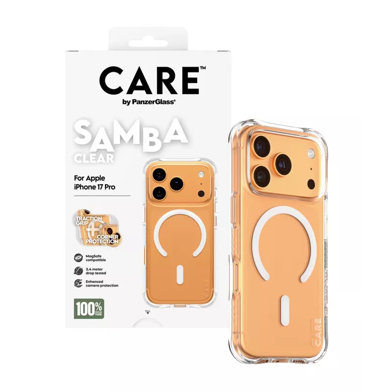 PanzerGlass CARE™ by ® Samba Case Transparent w. White MagSafe iPhone 17 Pro