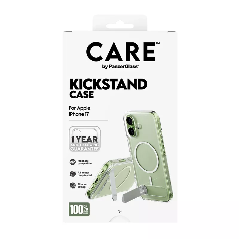 PanzerGlass CARE by Feature Hülle, transparent, mit Kickstand & MagSafe, iPhone 17