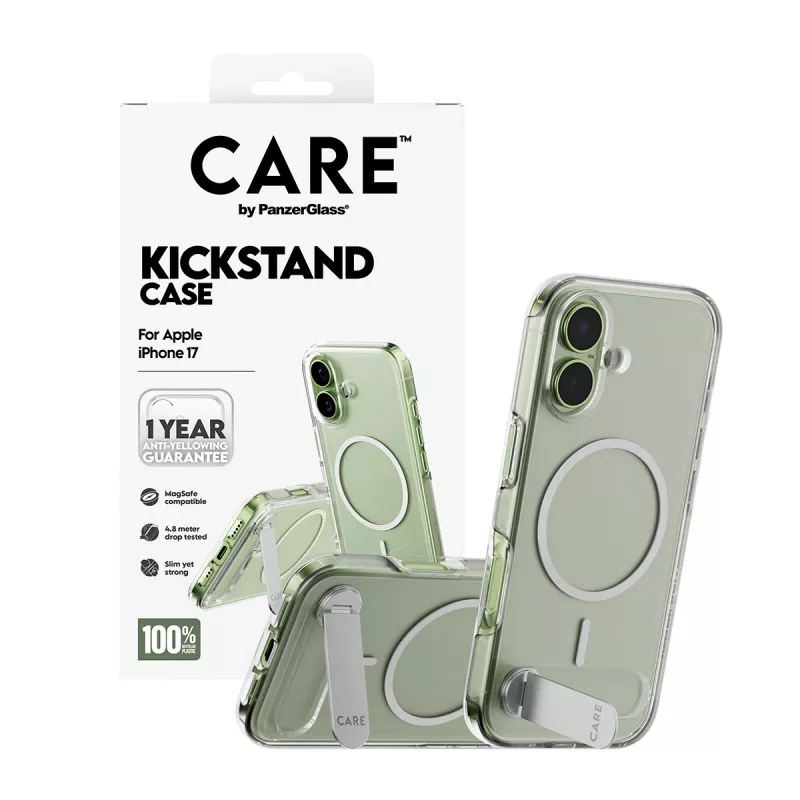 PanzerGlass CARE by Feature Hülle, transparent, mit Kickstand & MagSafe, iPhone 17