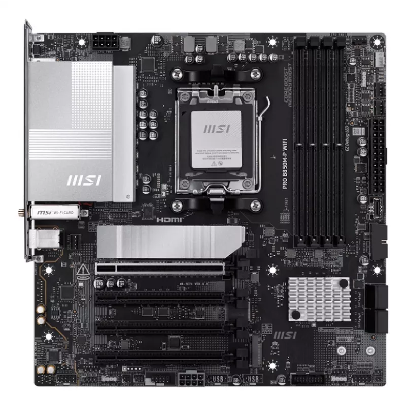 Motherboard MSI PRO B850M-P WIFI micro ATX, AMD B850, Sockel AM5, 4×DDR5 DIMM, 3×M.2, Wi‑Fi 7, 5Gb LAN