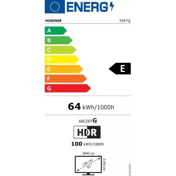 LED-Fernseher Hisense 55E7Q 55 Zoll QLED 4K UHD (3840x2160), VIDAA, Wi‑Fi, Bluetooth, HDR10, 60Hz, 20W, Schwarz
