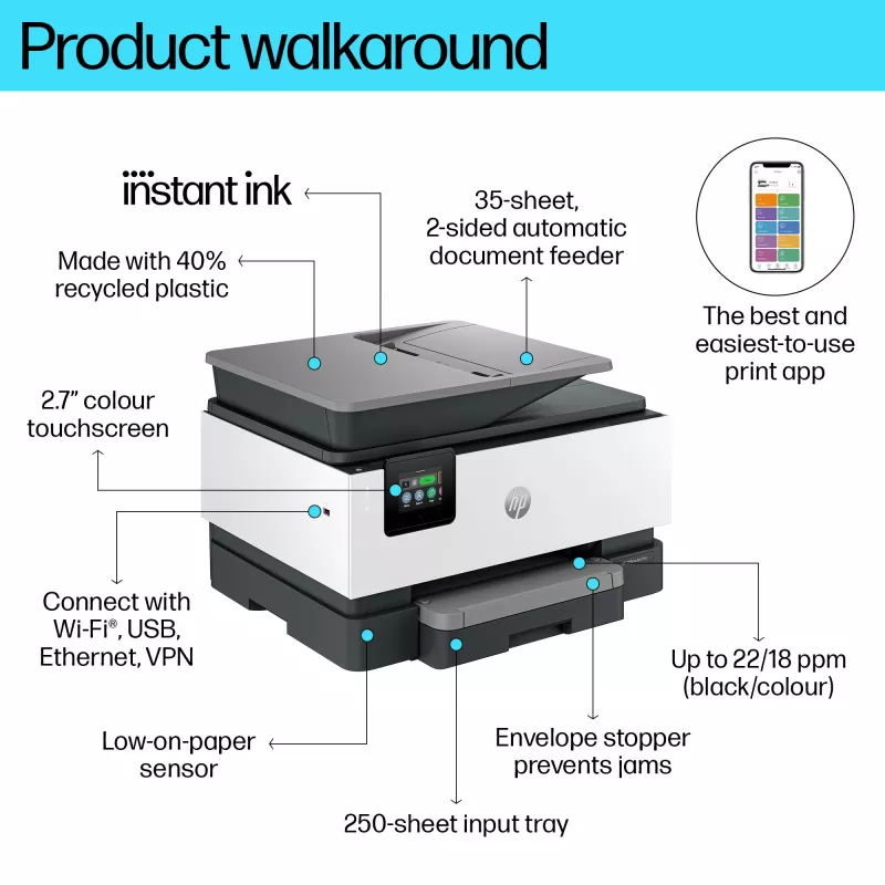 HP OfficeJet Pro 9120e kabelloser All-in-One-Farbdrucker, Instant Ink; beidseitiger Druck