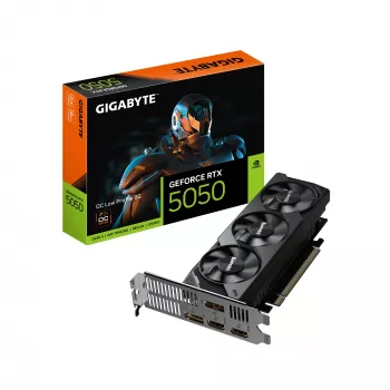 GIGABYTE GeForce RTX 5050 OC Low Profile 8G Grafikkarte - 8 GB GDDR6, 128 Bit, PCI-E 5.0, 2587 MHz Kerntakt, 2 x DP, 2 x HDMI, NVIDIA DLSS 4, GV-N5050OC-8GL