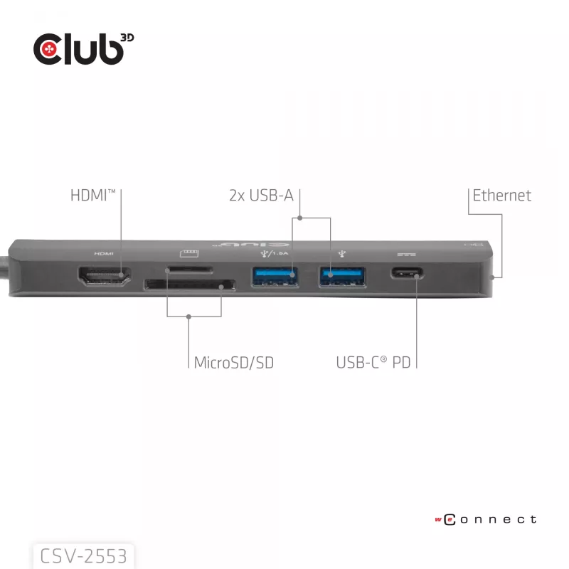 CLUB3D CSV-2553 Schnittstellen-Hub USB Type-C 5000 Mbit/s Schwarz