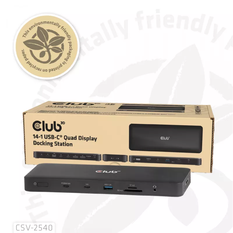 Dockingstation CLUB 3D 14-1 USB-C Quad Display USB4 mit 2× USB 2.0-Anschlüssen