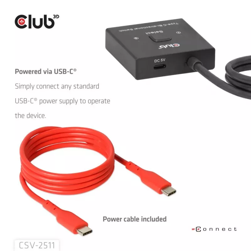 CLUB3D USB-C® bidirektionaler Video- + Daten- + PD-Umschalter, USB Type-C, 2x DisplayPort, 7680 x 4320 Pixel, Schwarz, 8K Ultra HD, 120 Hz