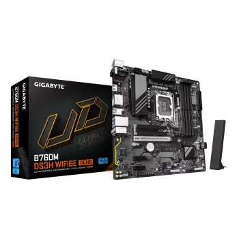 GIGABYTE B760M DS3H WIFI6E GEN5 Mainboard - Unterstützt Intel Core 14. Gen CPUs, 6+2+1 Phasen Digital VRM, bis zu 5600MHz DDR5, 2xPCIe 4.0 M.2, Wi-Fi 6E, 2.5GbE LAN, USB 3.2 Gen2