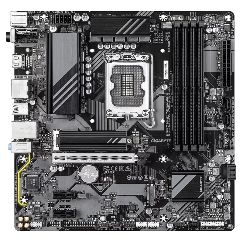 GIGABYTE B760M DS3H WIFI6E GEN5 Mainboard - Unterstützt Intel Core 14. Gen CPUs, 6+2+1 Phasen Digital VRM, bis zu 5600MHz DDR5, 2xPCIe 4.0 M.2, Wi-Fi 6E, 2.5GbE LAN, USB 3.2 Gen2