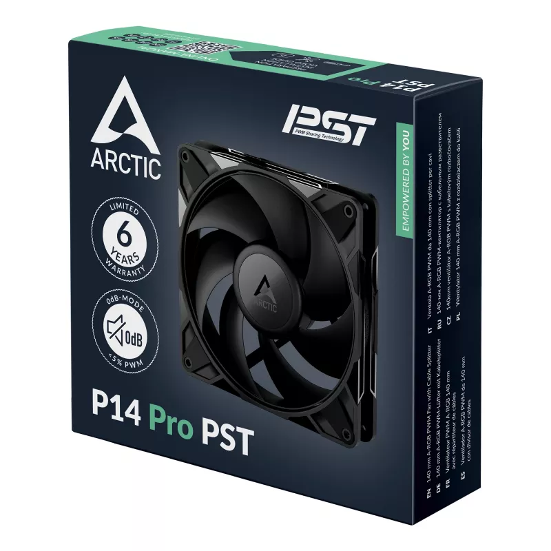 ARCTIC P14 Pro PST 140 mm PWM-Lüfter mit Kabel-Splitter, Lüfter, 14 cm, 400 U/min, 2500 U/min, 186 m³/h, Schwarz