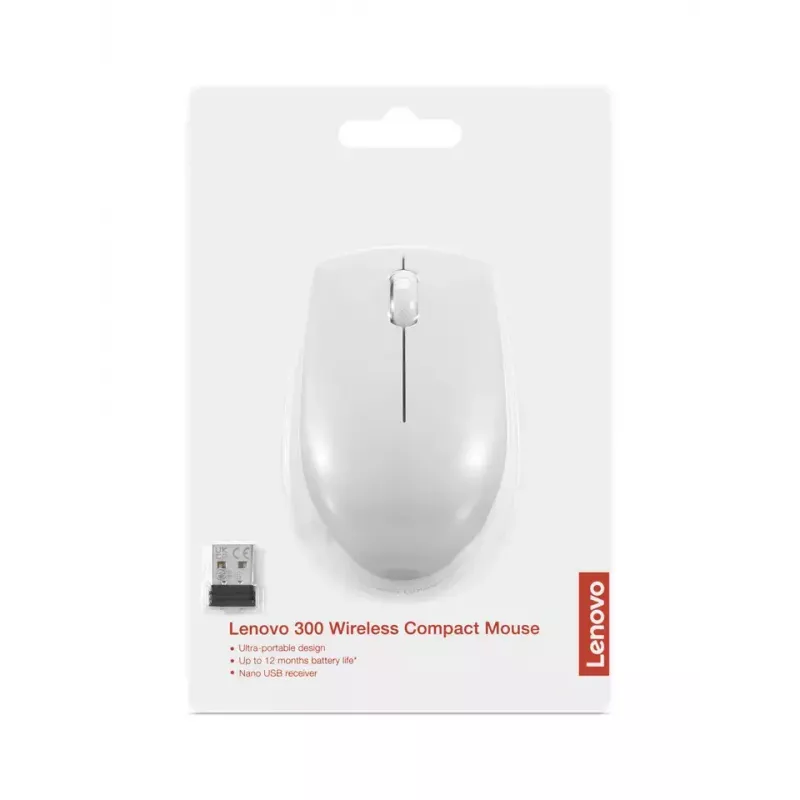 Kabellose kompakte Maus Lenovo Compact Mouse mit Batterie – beidhändig, 1000 DPI, HF-Wireless, 3 Tasten, grau