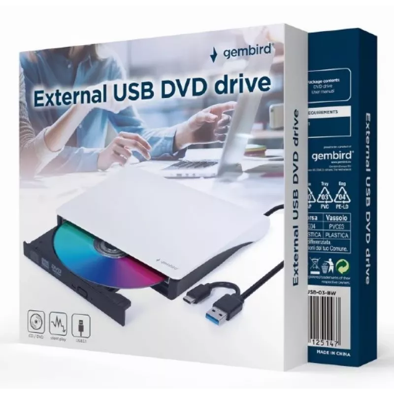GEMBIRD External USB DVD Drive, Schwarz-Weiß