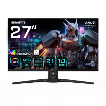 GIGABYTE AORUS FO27Q5P OLED QHD Gaming-Monitor – 2560 x 1440, 500 Hz, 0,03 ms, KVM, 300 cd/m², FreeSync Premium Pro, DisplayHDR True Schwarz 500, DisplayPort 2.1