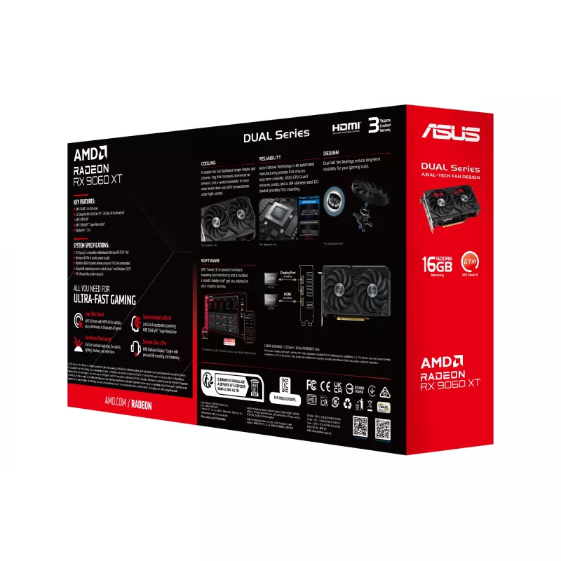 Grafikkarte ASUS Dual Radeon RX 9060 XT 16 GB GDDR6, 128-Bit, PCIe 5.0, 2 Lüfter