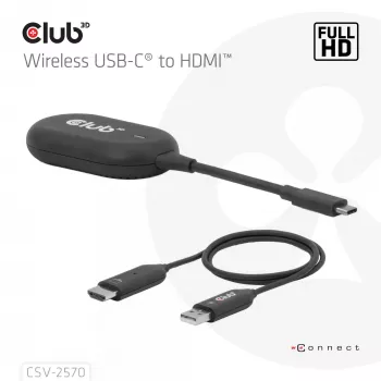 CLUB3D Wireless USB-C® to HDMI™, 1920 x 1080 Pixel, AV-Sender & -Empfänger, Kabelgebunden & Kabellos, Schwarz, HDCP