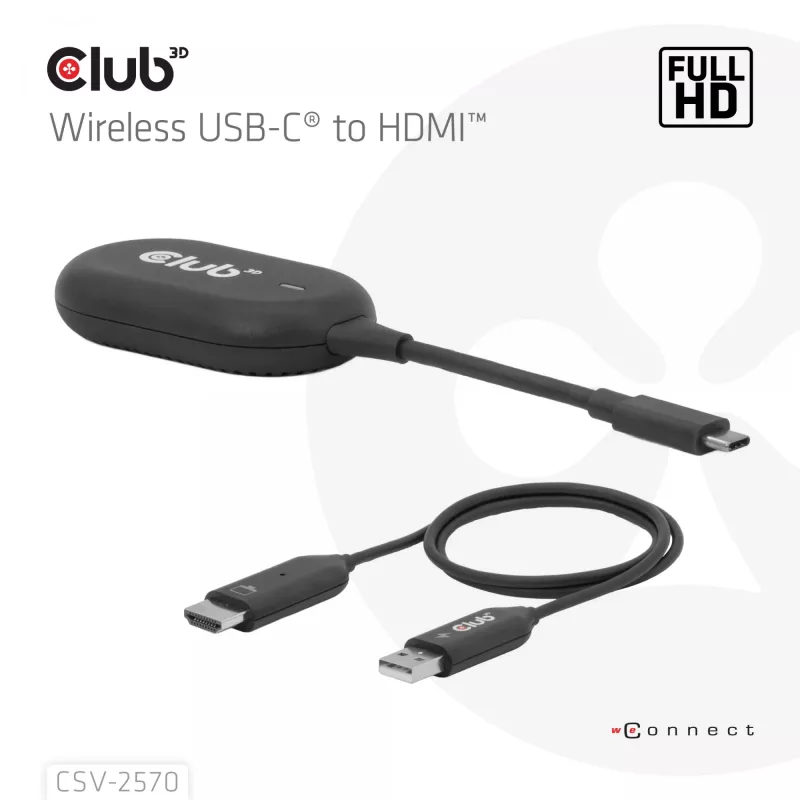 CLUB3D Wireless USB-C® to HDMI™, 1920 x 1080 Pixel, AV-Sender & -Empfänger, Kabelgebunden & Kabellos, Schwarz, HDCP