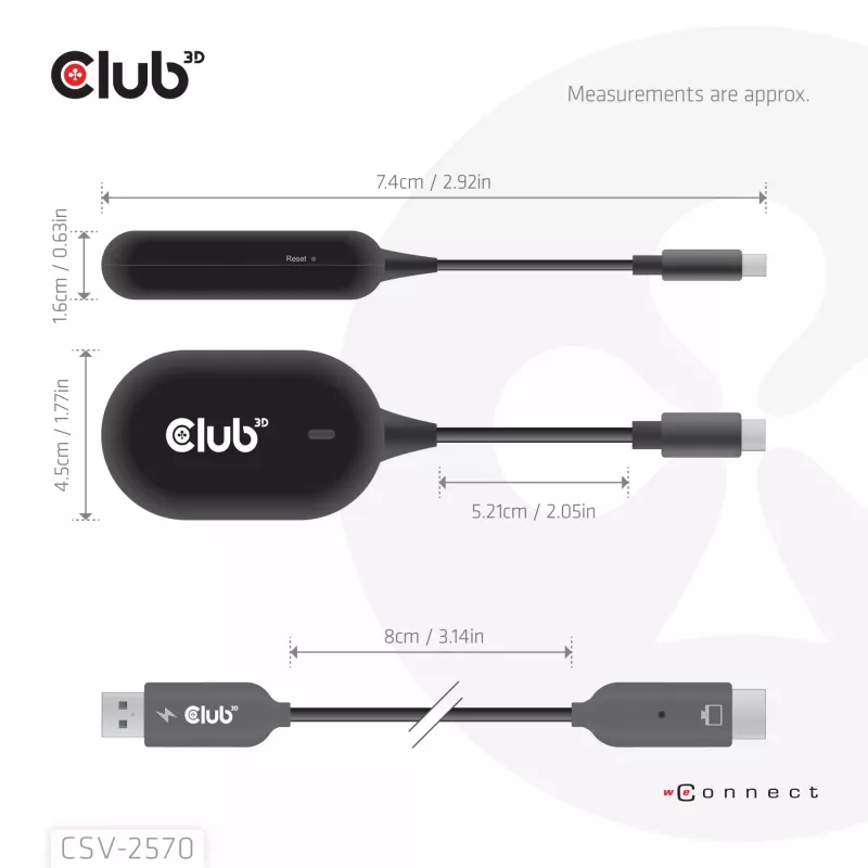 CLUB3D Wireless USB-C® to HDMI™, 1920 x 1080 Pixel, AV-Sender & -Empfänger, Kabelgebunden & Kabellos, Schwarz, HDCP