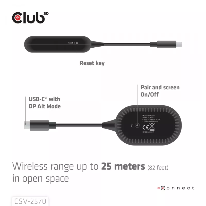 CLUB3D Wireless USB-C® to HDMI™, 1920 x 1080 Pixel, AV-Sender & -Empfänger, Kabelgebunden & Kabellos, Schwarz, HDCP