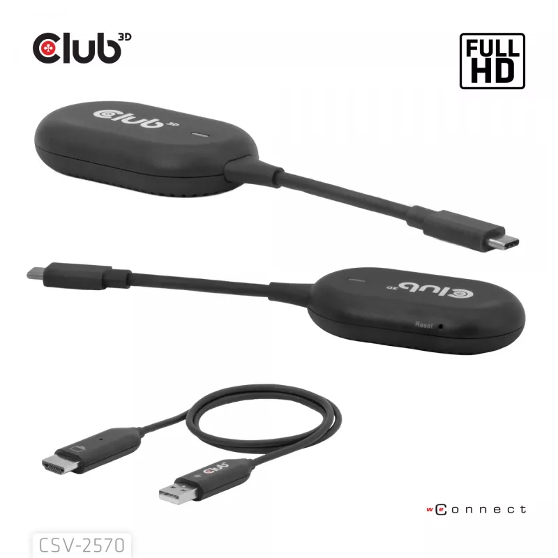 CLUB3D Wireless USB-C® to HDMI™, 1920 x 1080 Pixel, AV-Sender & -Empfänger, Kabelgebunden & Kabellos, Schwarz, HDCP