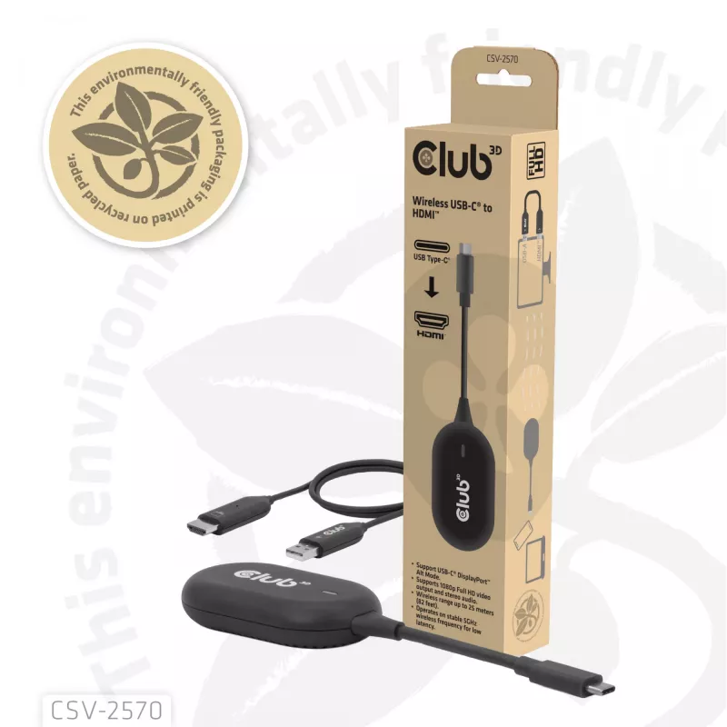 CLUB3D Wireless USB-C® to HDMI™, 1920 x 1080 Pixel, AV-Sender & -Empfänger, Kabelgebunden & Kabellos, Schwarz, HDCP