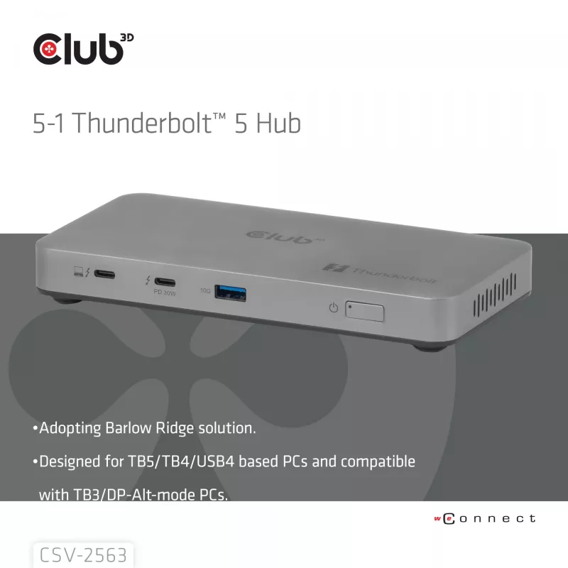 CLUB3D CSV-2563 5-1 Thunderbolt™ 5 Hub Triple video 5K60Hz Thunderbolt™ Share Zertifiziert 180 W